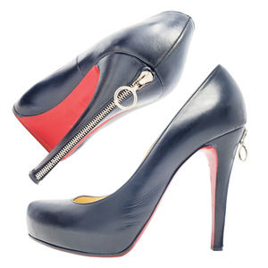 Christian Louboutin Heels Black Leather Roland Zip 120 Almond Toe Pumps EU 38